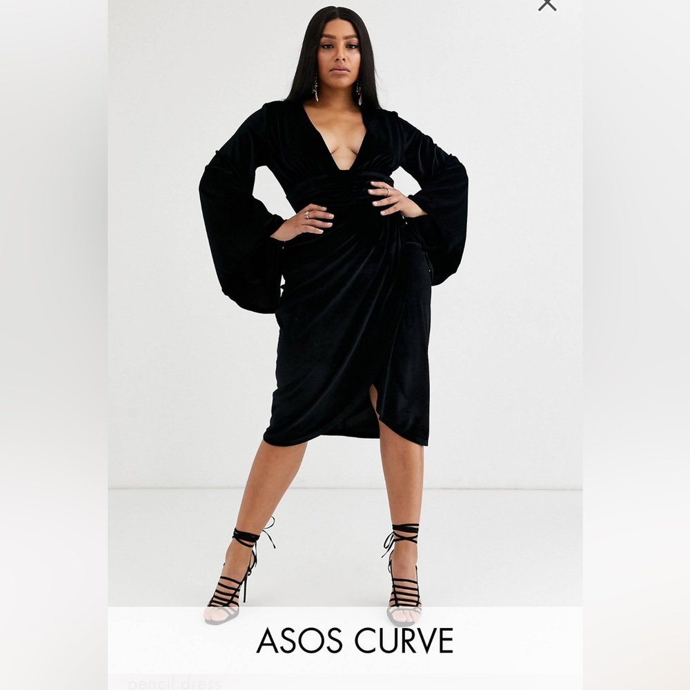 Asos Curve velvet black dress